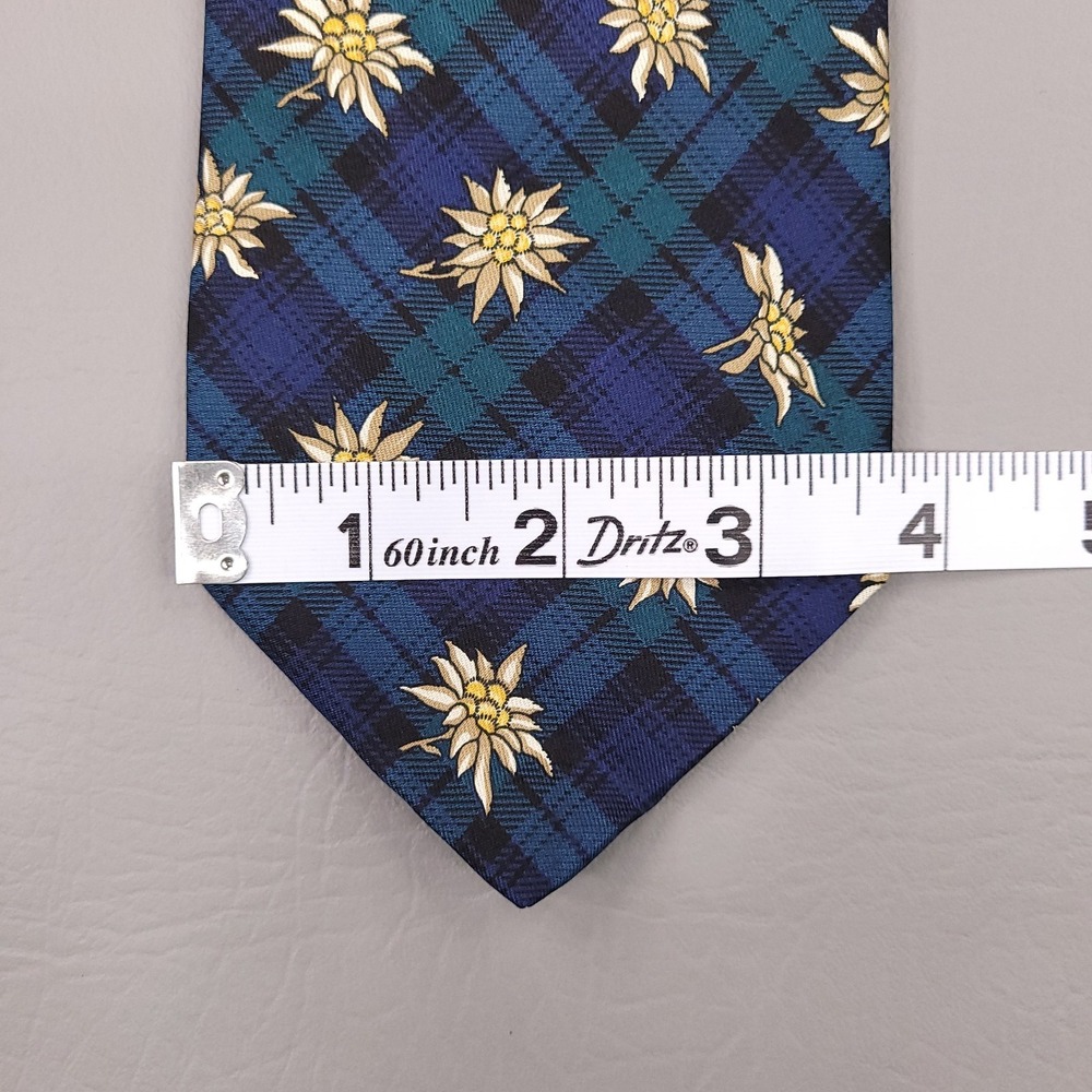Brooks Brothers Makers Merchants Tie Mens Green Blue Plaid Flower Silk USA - Picture 4 of 6